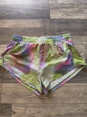 Fabletics Lime Multi Grid-Print Athletic Shorts